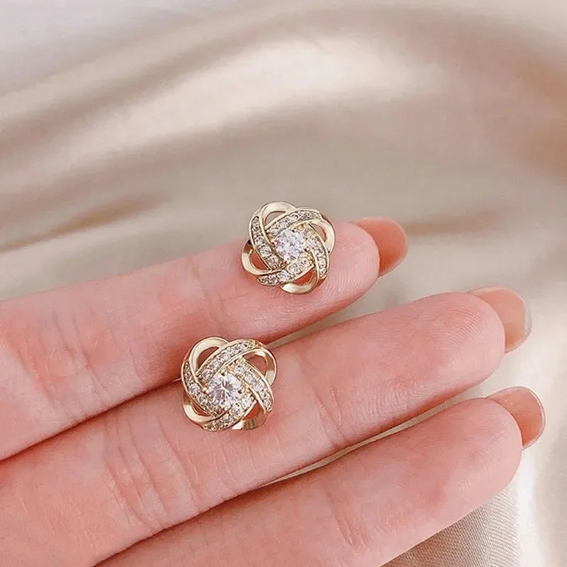 New Exquisite Shiny Zircon Heart Flower Earrings Korean Elegant Square Geometric Crystal Earrings for Women Fashion Jewelry Gift