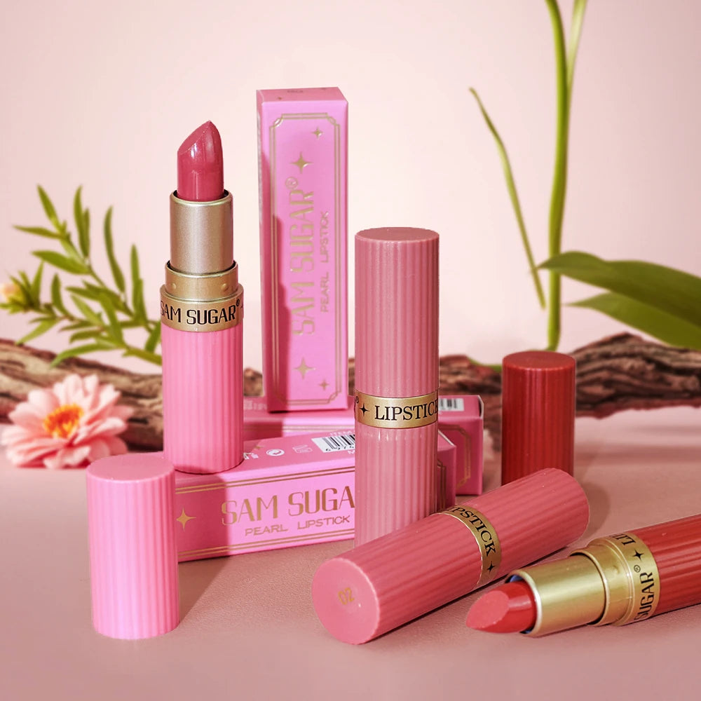 Pearlescent Pink Glitter Velvet Lipstick Metallic Waterproof Long Lasting Matte Shimmer Diamond Lipstick Women Makeup Cosmetic