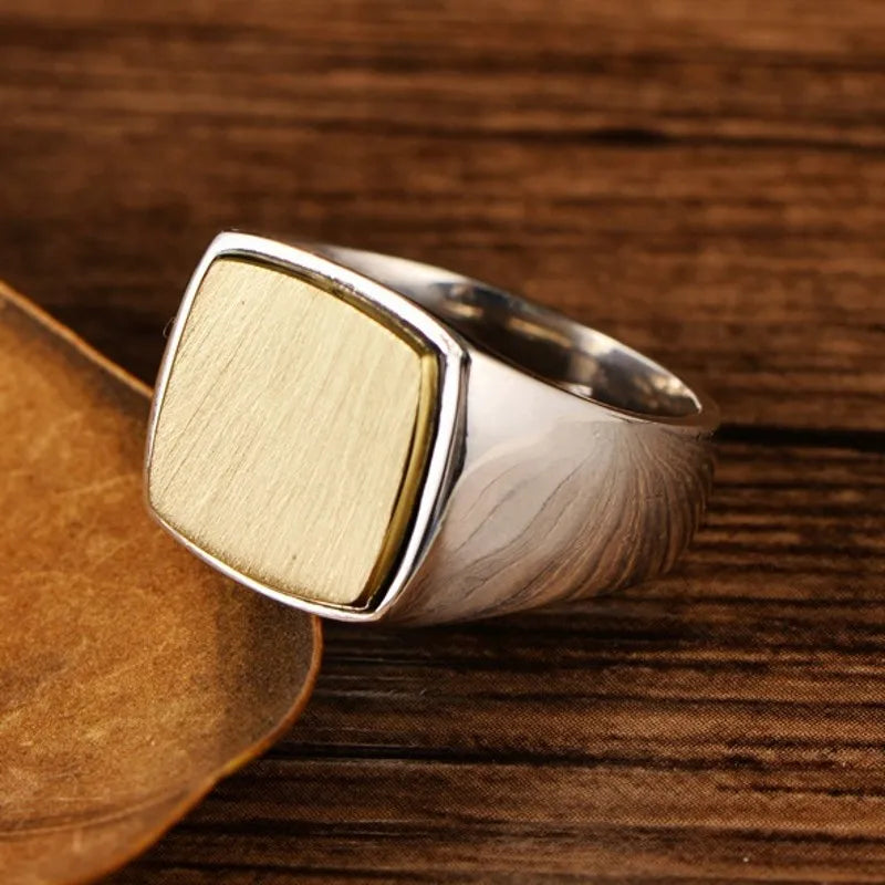BOCAI Real S925 Silver Jewelry Frosted Gold Smooth Trend Simple Square Wide Face for Man and Woman Ring Exquisite Gift