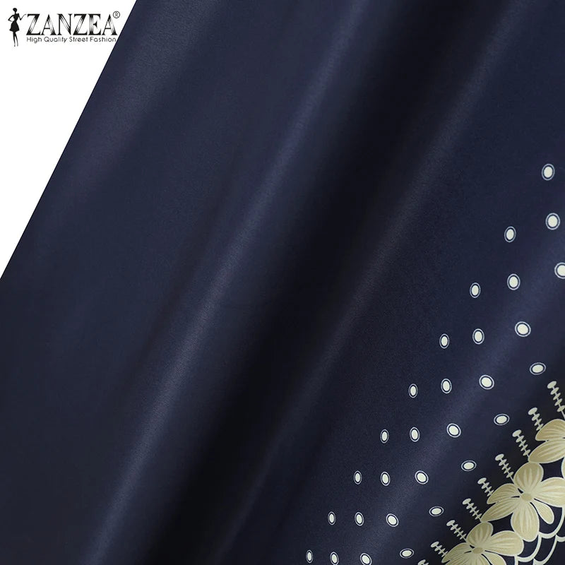 ZANZEA Muslim Fashion Dresses Abaya Women Elegant Long Sleeve Floral Printed Maxi Sundress Vestidos Kaftan IsIamic Robe Ramadan