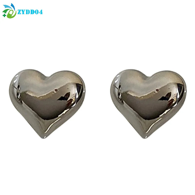 ●Minimalist Silver Color LOVE Heart Stud Earrings For Women Trendy Elegant Wedding Bride Jewelry Prevent Allergy