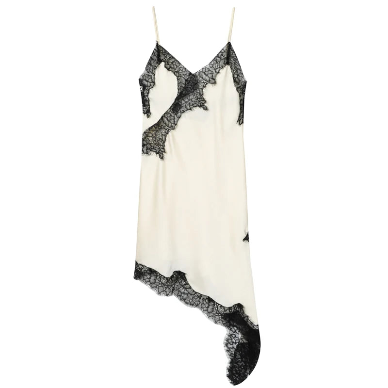 HXAO Womens Dresses Lace Asymmetric Slip Dress Summer 2025 Sexy Evening Dresses Ladies Mini Brown Sleeveless Backless Vestidos