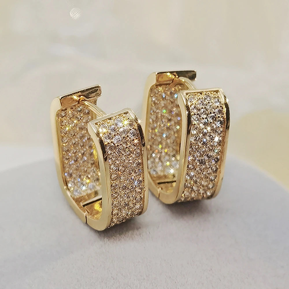 Huitan Korean Fashion Paved CZ Hoop Earrings for Women Metal Silver Color/Gold Color Simple Versatile Girls Earrings Hot Jewelry