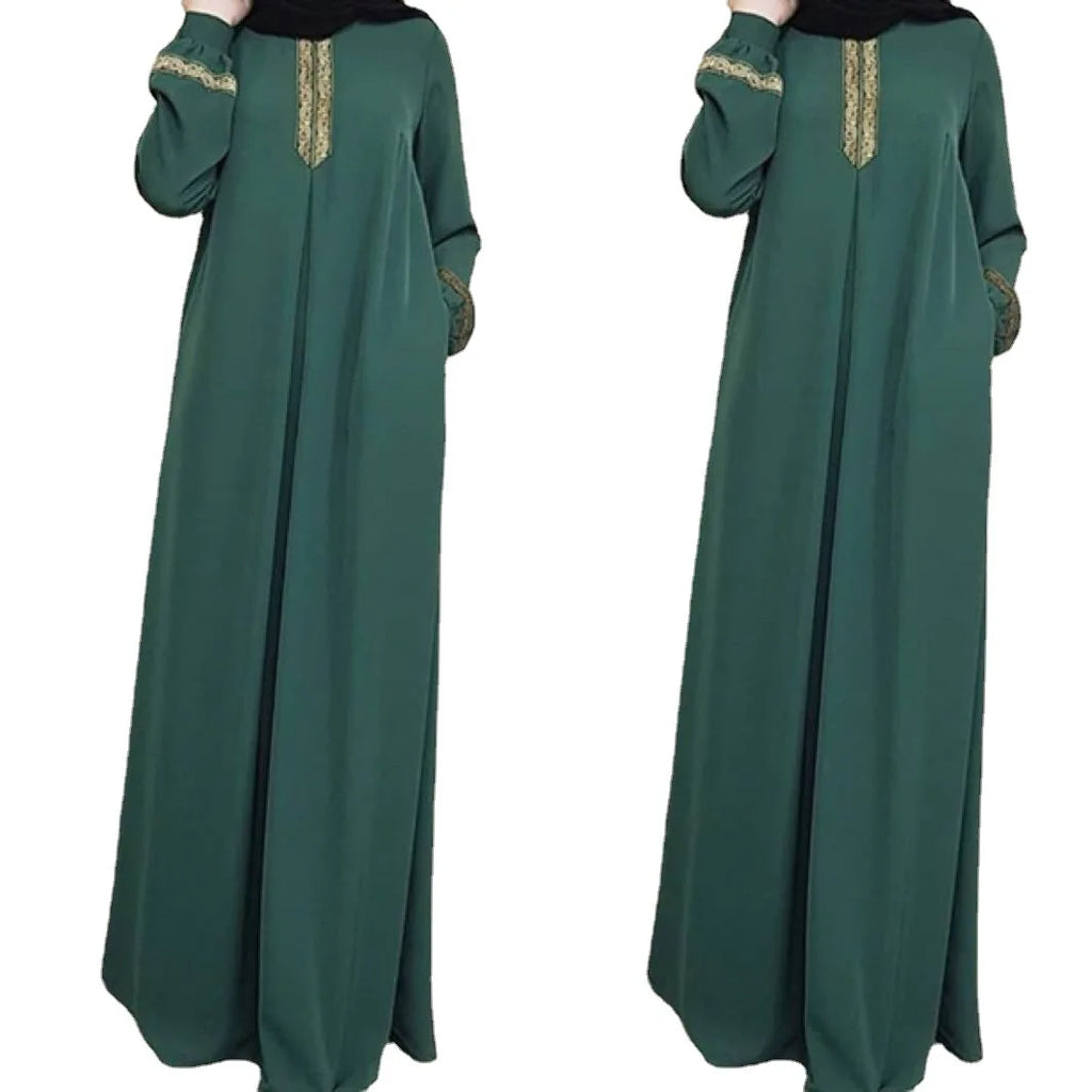 New Women's Fashion Muslim Dress Vintage Islamic Loose Clothing Elegant Dubai Turkish Long Sleeve Party Dresses