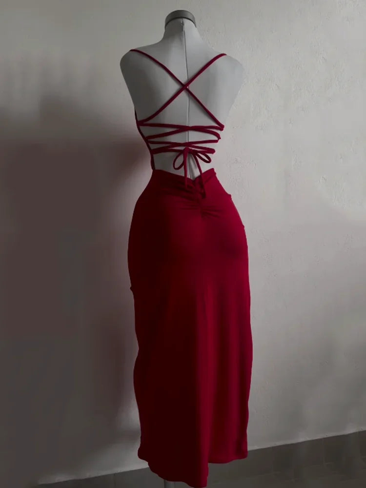 2025 explosive new dress summer high sensibility halter strap Spice Girl bag hip dress