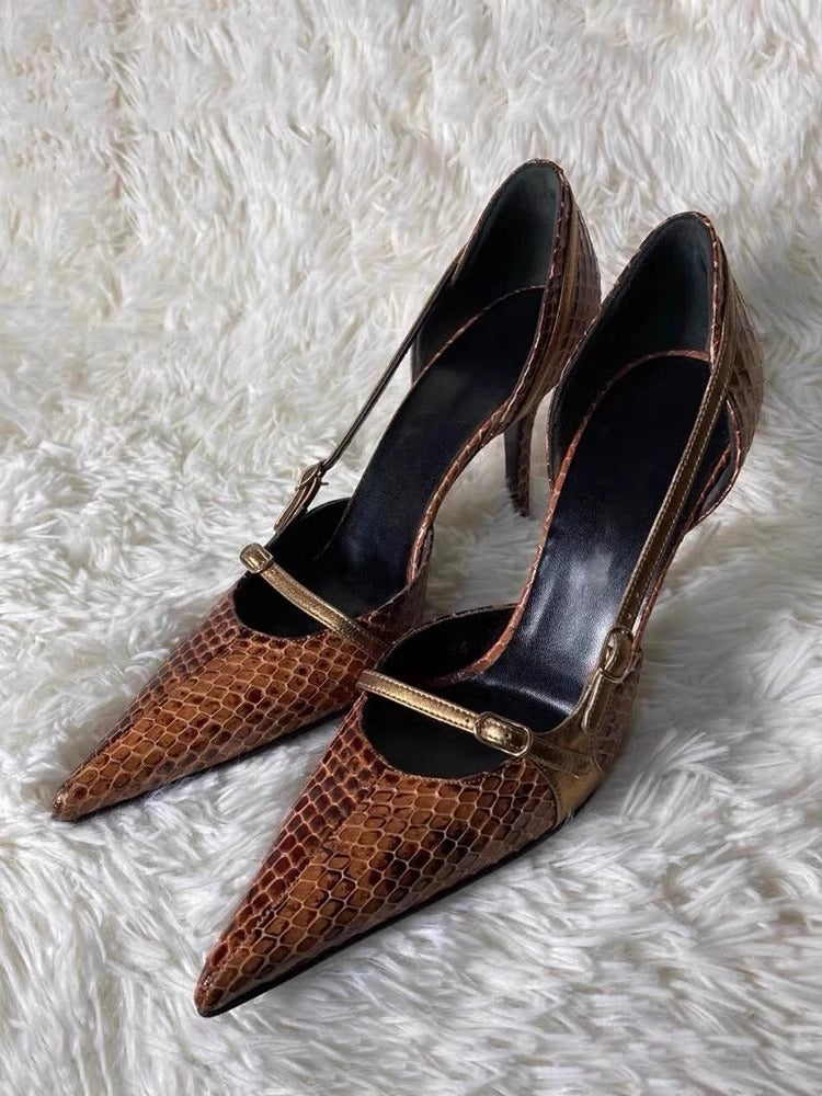 Fashionable Niche-Design Snake-Print Stiletto Heels For Women