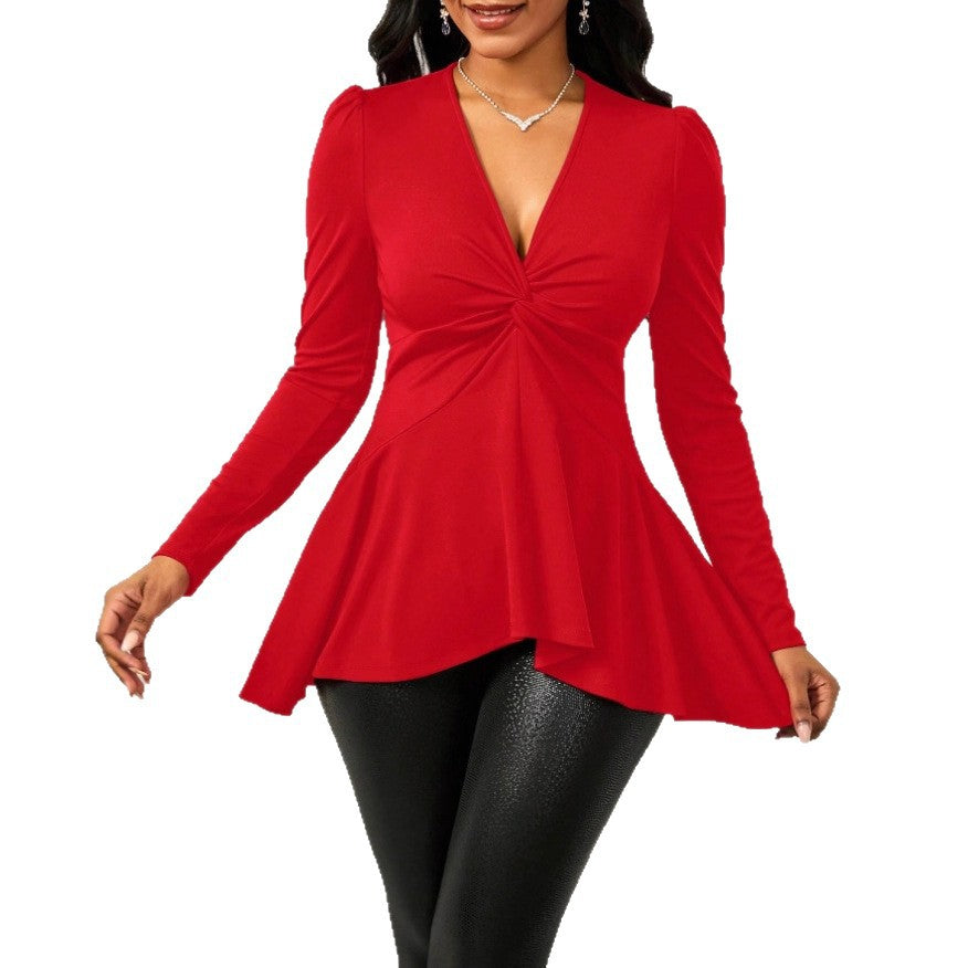 Fashionable V-neck Long-sleeve Casual Top For Women