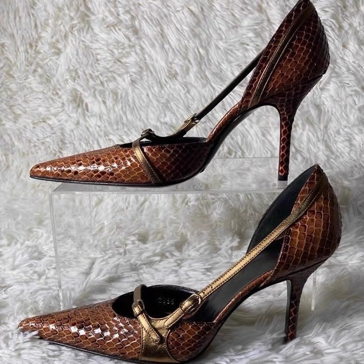 Fashionable Niche-Design Snake-Print Stiletto Heels For Women